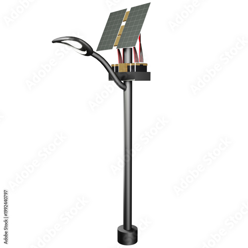 3D Solar Powered Street Light Isolated on Transparent Background
