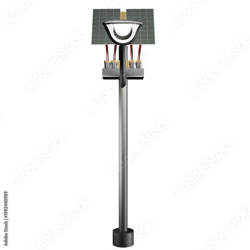 3D Solar Powered Street Light Isolated on Transparent Background