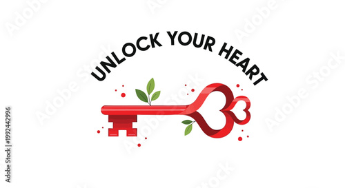 Heart shaped key, unlock symbol, love icon, vector graphic