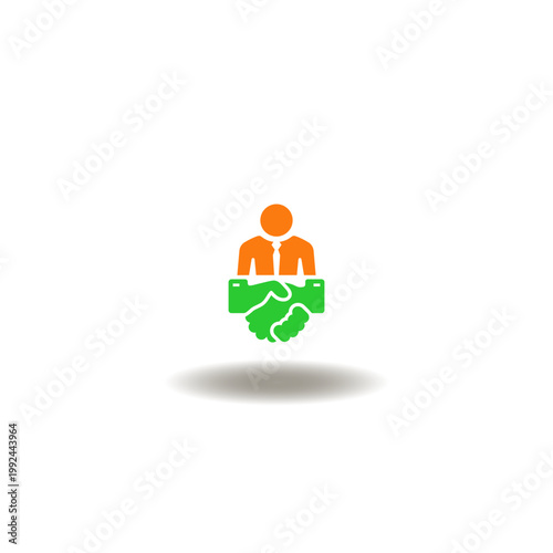 Vector illustration of handshake and mediator business person. Symbol of mediation.