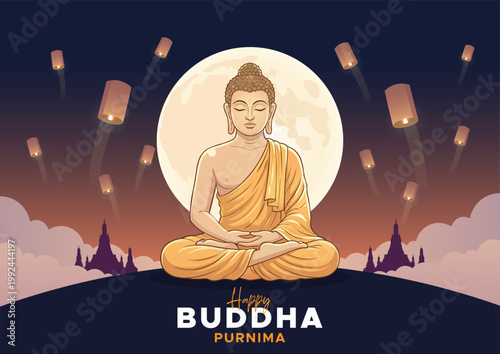 Minimal Buddha Purnima Vector Illustration with Meditation Pose and Soft Light