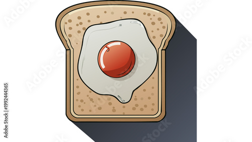 Toast bread topped with fried egg yolk centered breakfast meal illustrated in clean flat design style vector