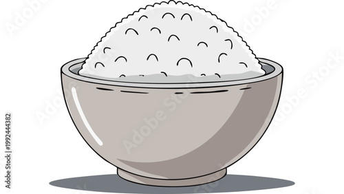 Bowl of white rice grains served as staple food illustrated in clean minimal flat design style vector
