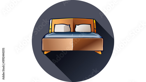 Modern bed furniture front view illustration showing comfortable sleeping place in flat icon style vector