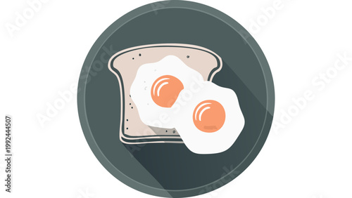 Toast bread topped with two fried eggs displayed in simple breakfast meal illustration style vector