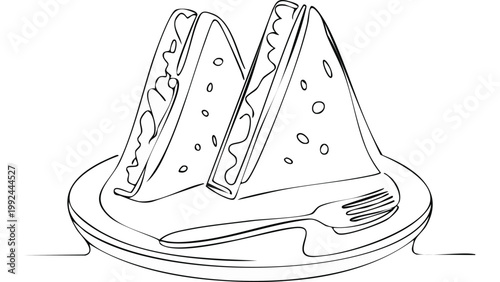 Simple sandwich triangles stacked on plate representing light meal in minimal line illustration vector