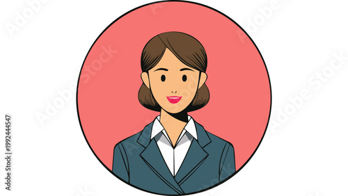 Female business worker wearing suit smiling presented in clean corporate character illustration vector