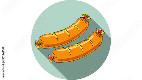 Grilled sausages arranged together showing browned surface texture in simple meat food illustration style vector