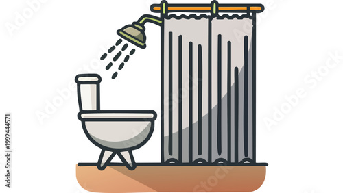 Bathroom shower with running water and bathtub setup shown in simple hygiene illustration design vector