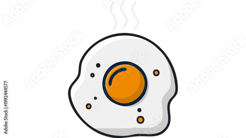 Fried egg with bright yolk cooked sunny side up shown in minimal breakfast food illustration vector