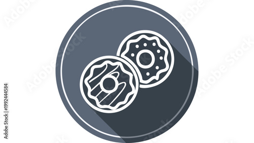 Chocolate donuts with icing and hole centers displayed in stylized dessert food illustration vector