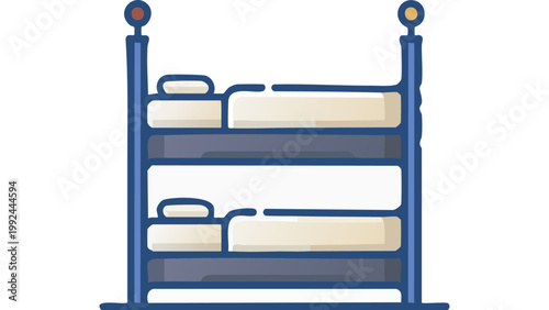 Three level bunk bed with ladder shown in simple furniture illustration representing sleeping arrangement vector