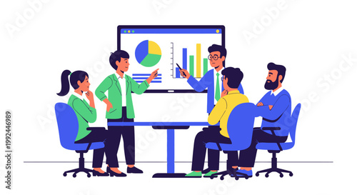 Business team presenting data analysis.