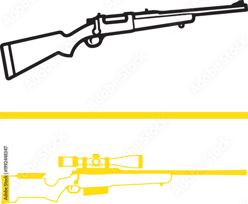 Minimalist rifle and sniper firearm vector illustrations isolated on white background