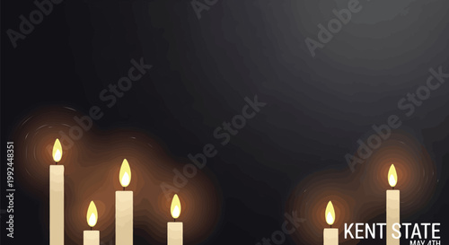 Glowing candles illuminate a dark, contemplative space, offering a peaceful ambiance perfect for reflection or memorial themes with ample room for text
