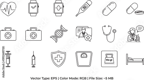 Digital Health and Telemedicine Minimal Doodle Icons