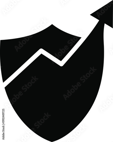 Vector illustration of shield with upward arrow symbolizing protection and financial growth.