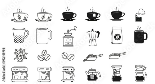 Coffee icons, coffee symbols, coffee line icons, 25 coffee signs