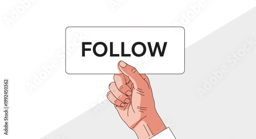 Hand Holding "FOLLOW" Button, Social Media Engagement Concept