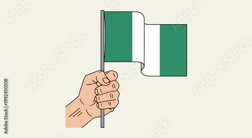 Hand holding Nigerian flag waving, Independence Day, National pride, Green and white emblem