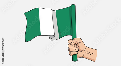 Hand holding Nigerian flag waving, Independence Day, national symbol