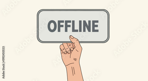 Hand holding "Offline" button, concept of disconnection or unavailability