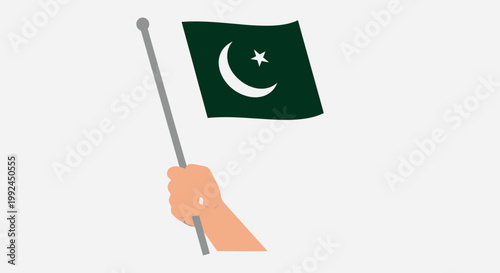 Hand holding Pakistan flag, national symbol, patriotism, independence day celebration
