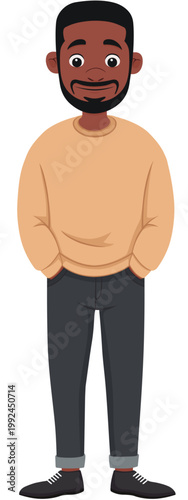 Black man with beard standing front cartoon vector illustration