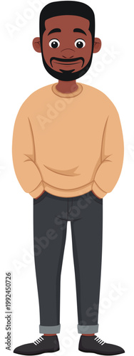 Black man with beard standing front cartoon vector illustration