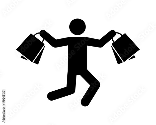 Happy Stickman Carrying Shopping Bags – Shopping Spree Concept.
