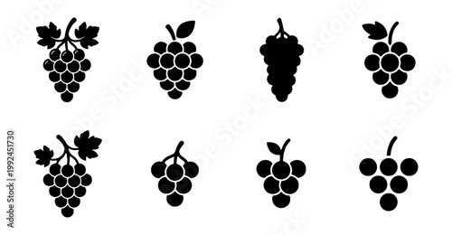 Set of grape icons, vector illustration of various grape clusters
