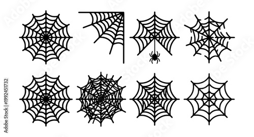 Set of spider webs, halloween cobweb collection, vector illustration