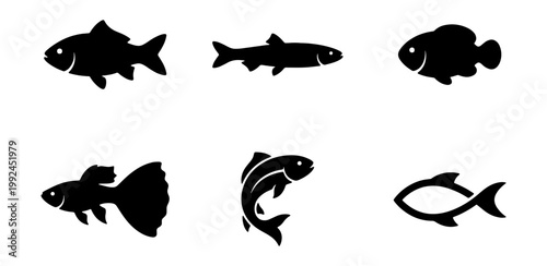 Set of various fish silhouettes