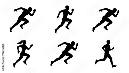 Set of silhouettes of people running