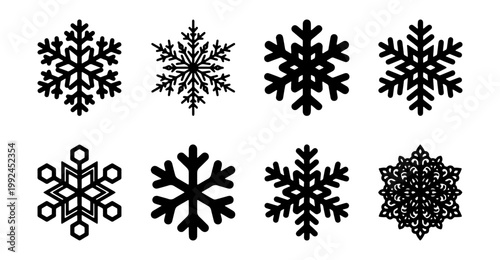 Set of various snowflake icons, winter holiday design elements
