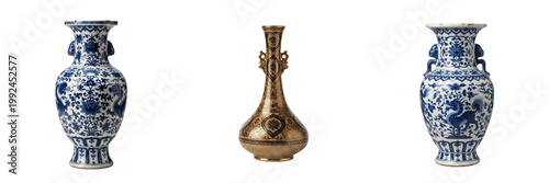 Canvas Print Collection of antique porcelain and ceramic vases isolated on white background,