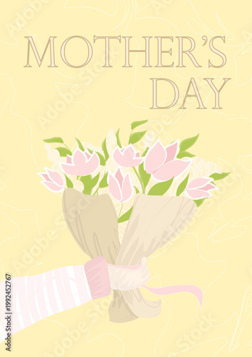 Mother’s Day Hand Holding Flower Bouquet Poster Illustration