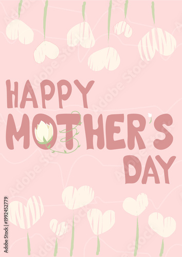 Happy Mother’s Day Floral Hearts Poster with Handwritten Typography