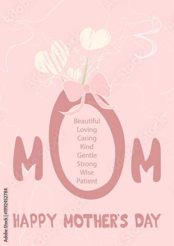 Mother’s Day Typography Poster with Mom Word and Floral Decoration
