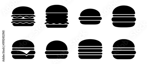Set of burger icons, cheeseburger and hamburger silhouettes