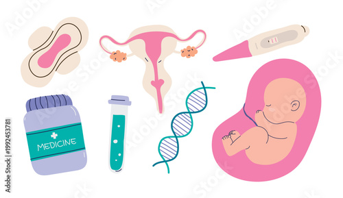 Gynecology and Women's Health Hand-Drawn Illustration Set