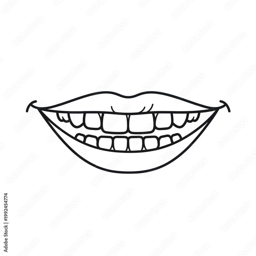 Obraz premium Smiling Mouth Drawing Outline, Open Lips, White Teeth, Happy Expression