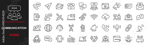 Communication web icons set. Contact us - simple thin line icons collection. Containing discussion, speaking dialogue, speech bubble, talking and more. Simple web icons set
