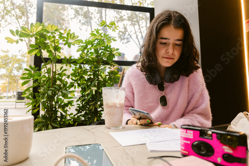 Studying Cafeteria Drink Smartphone