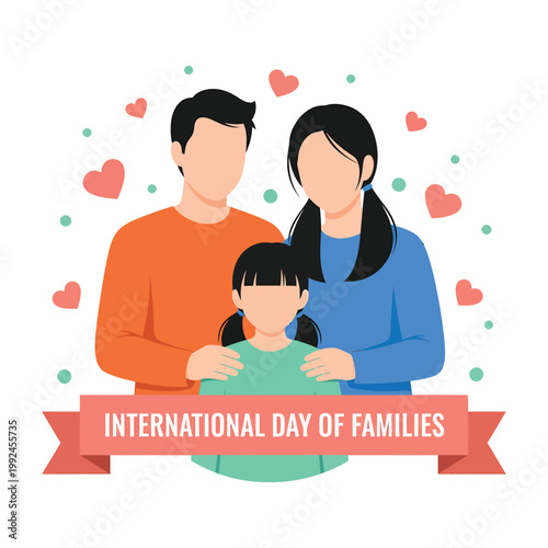 Family portrait with hearts and international day of families banner