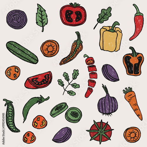 hand drawn vegetable garden doodle illustration