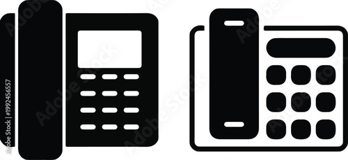 Business landline phone silhouette icons set office desk phone and intercom vector design