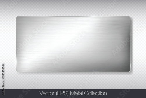 Realistic 3D metal rectangle plate with glare isolated on transparent background, flat stainless steel plate, flat metal frame, 100% vector (EPS) illustration