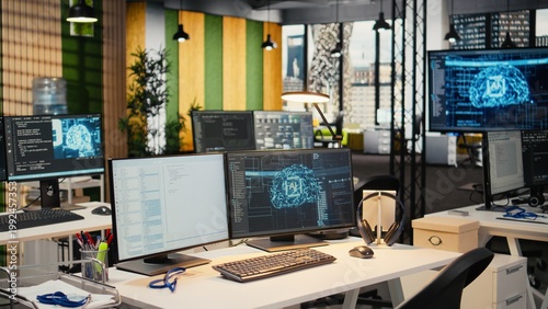 Fotografía PCs on office desk used to design and implement algorithms enabling deep learning