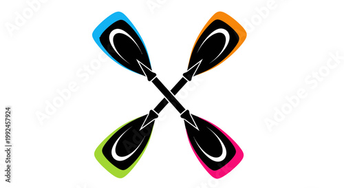 Colorful Crossed Paddles for Kayaking or Paddleboarding, Isolated on White Background